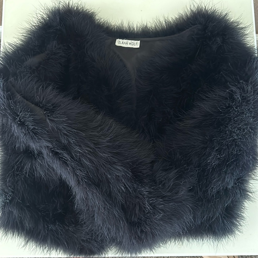 Black Iliana Wolf Faux Fuzzy Fur Jacket